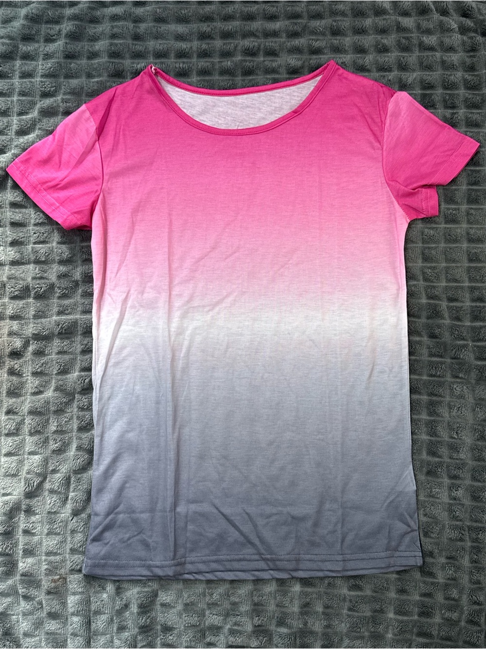 ❤️ Small Women’s Pink Gray Ombre Scoop Neck Tee Shirt Casual Top (B3)